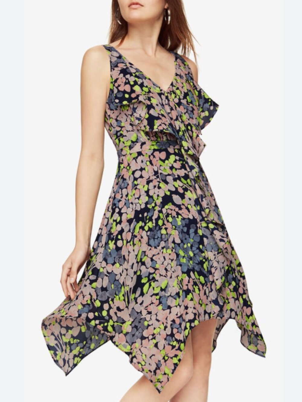 BCBG MAXAZRIA Jessica Floral-Print Dress DARK MIDNIGHT Asymmetrical Dress